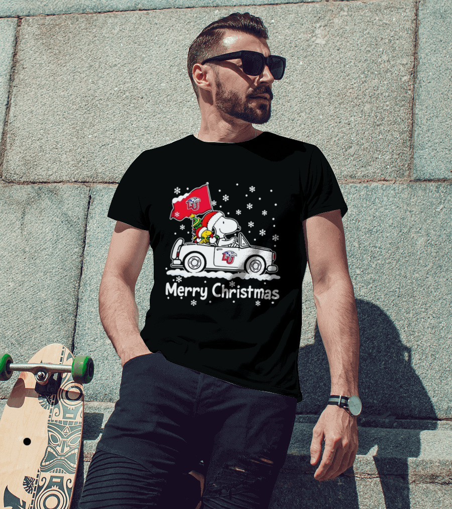 Liberty Flames Snoopy Woodstock Driving Car Merry Christmas Holiday T-Shirt
