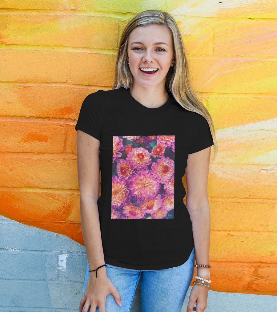Many Pink And Orange Chrysanthemum Flowers In Full Bloom T-Shirt