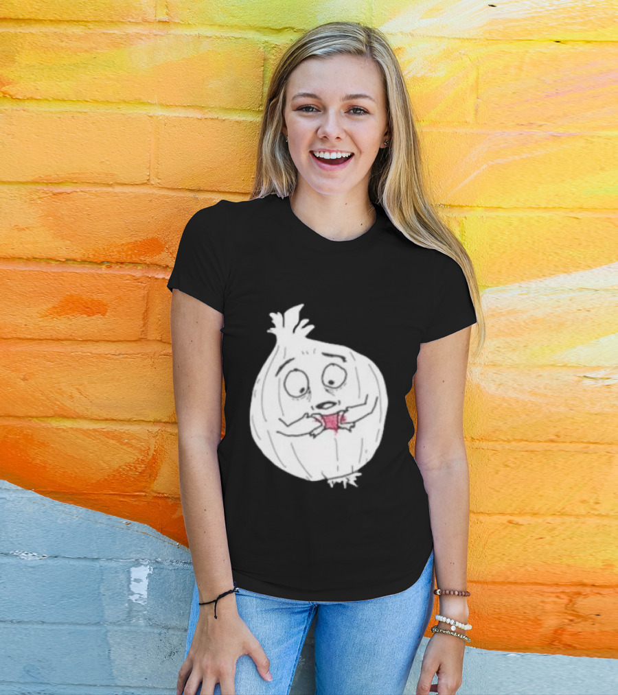 Crying Onion Cartoon Funny Vegetable Drawing T-Shirt