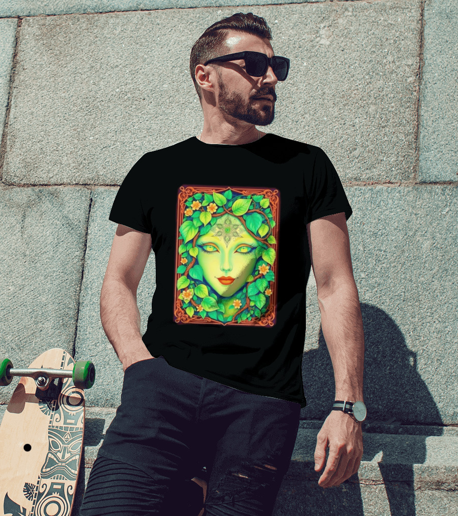 Dream Creations Enchanted Green Forest Goddess With Floral Accents T-Shirt