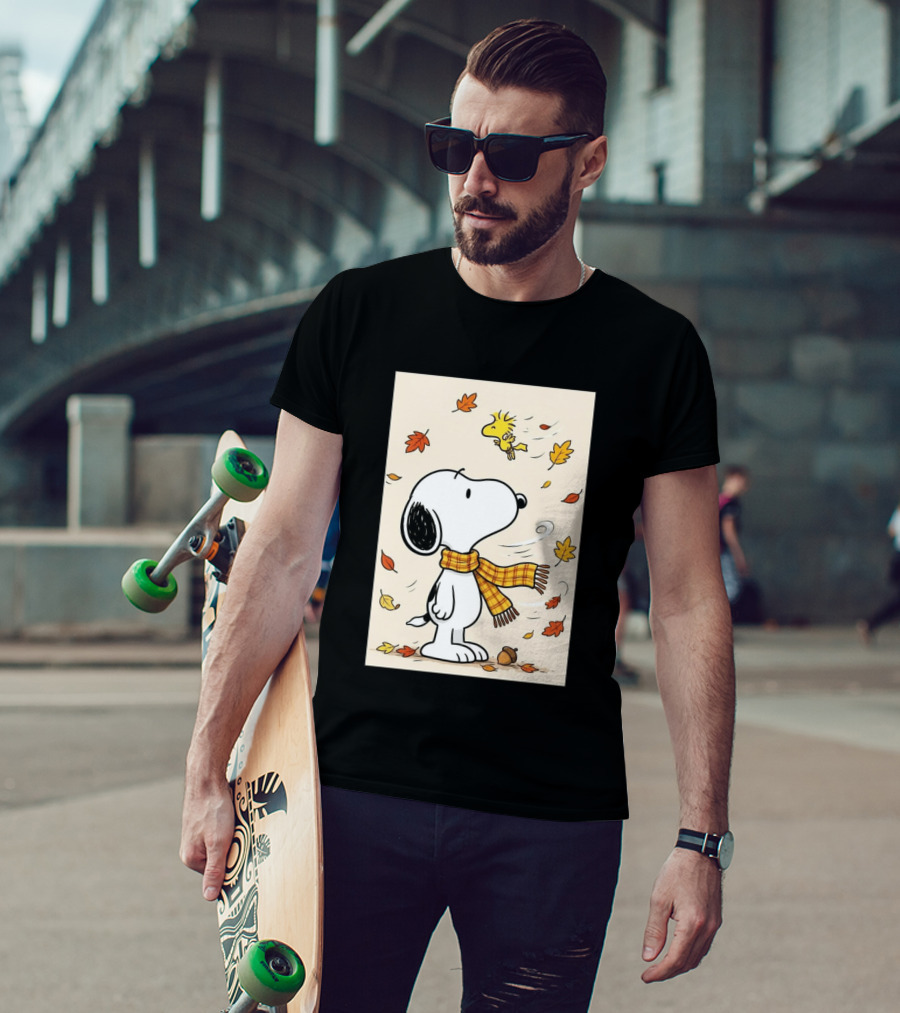 It's Officially Fall With Snoopy And Woodstock Celebrating Autumn Leaves T-Shirt
