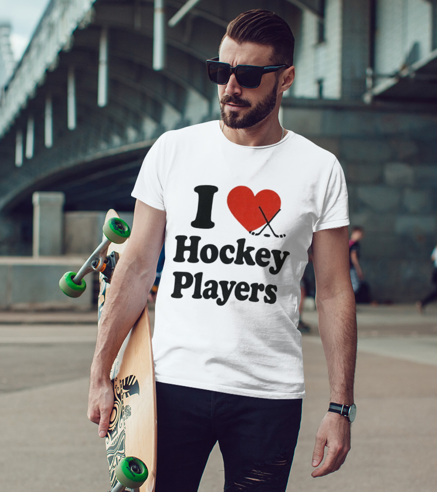 I Love Hockey Players Heart With Crossed Sticks T-Shirt