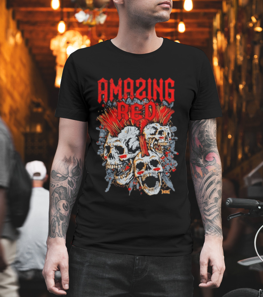 Amazing Red Hog Skulls Mohawk Trio T-Shirt
