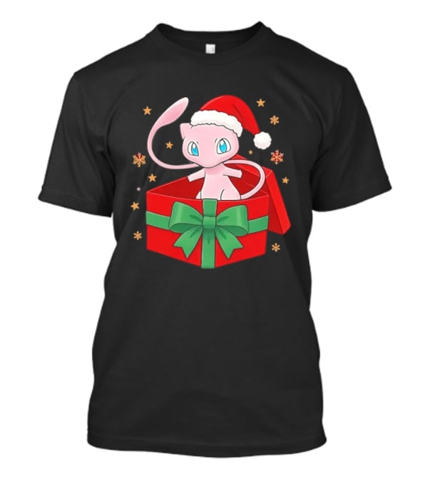 Mew Christmas Gift Box Pokemon Holiday Santa Hat Festive T-Shirt