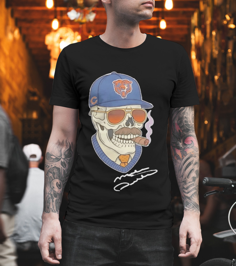 Mike Ditka Chicago Bears Skull Cigar Cap Mustache Sunglasses T-Shirt