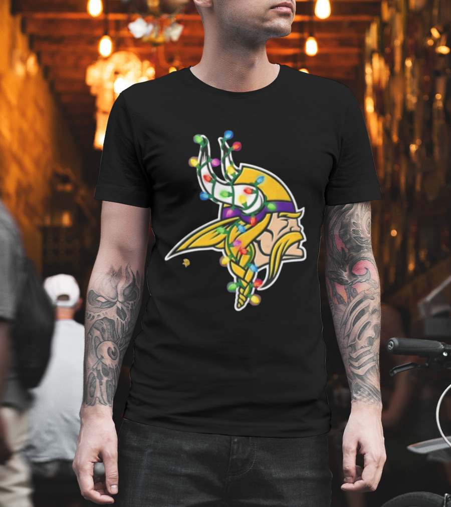 Minnesota Vikings Viking Head Christmas Lights Festive Decor T-Shirt
