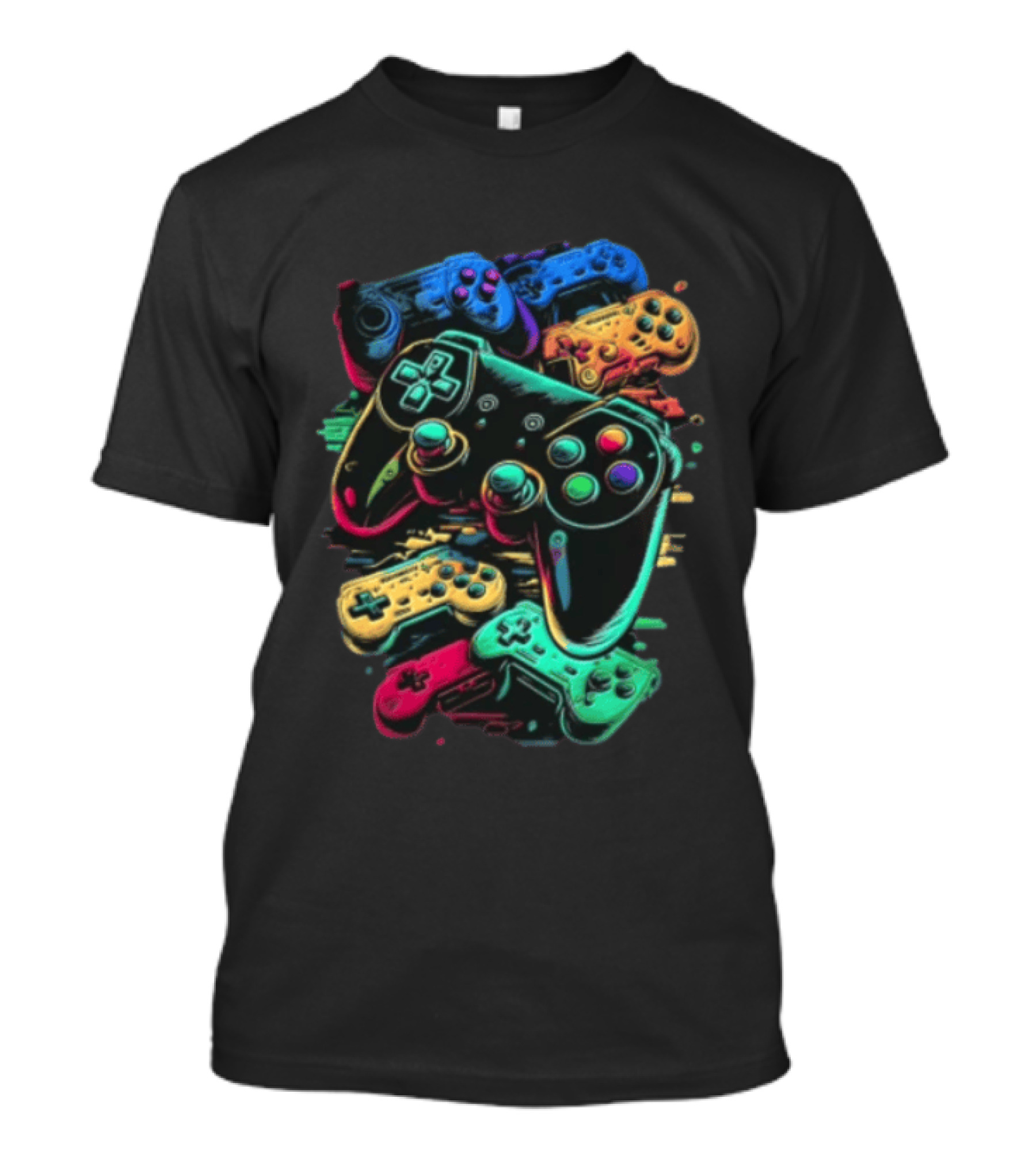 Colorful Retro Video Game Controllers Gaming Geek Collection T-Shirt