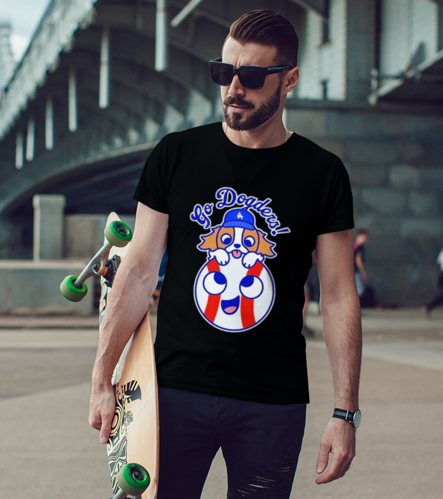 Go Dodgers LA Baseball Puppy Los Angeles Dodgers Enthusiast Cartoon T-Shirt