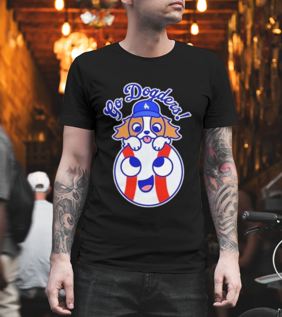 Go Dodgers LA Baseball Puppy Los Angeles Dodgers Enthusiast Cartoon T-Shirt