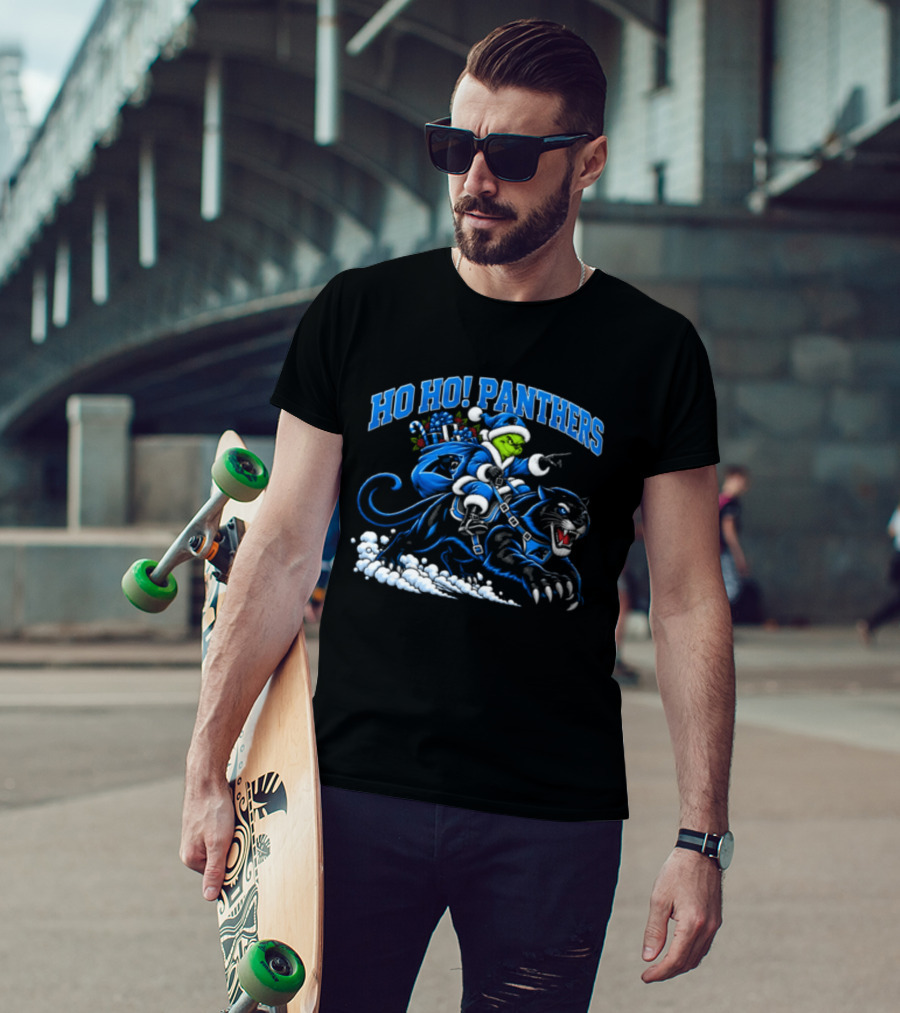 Ho Ho Panthers Grinch Christmas Football Riding Panther T-Shirt