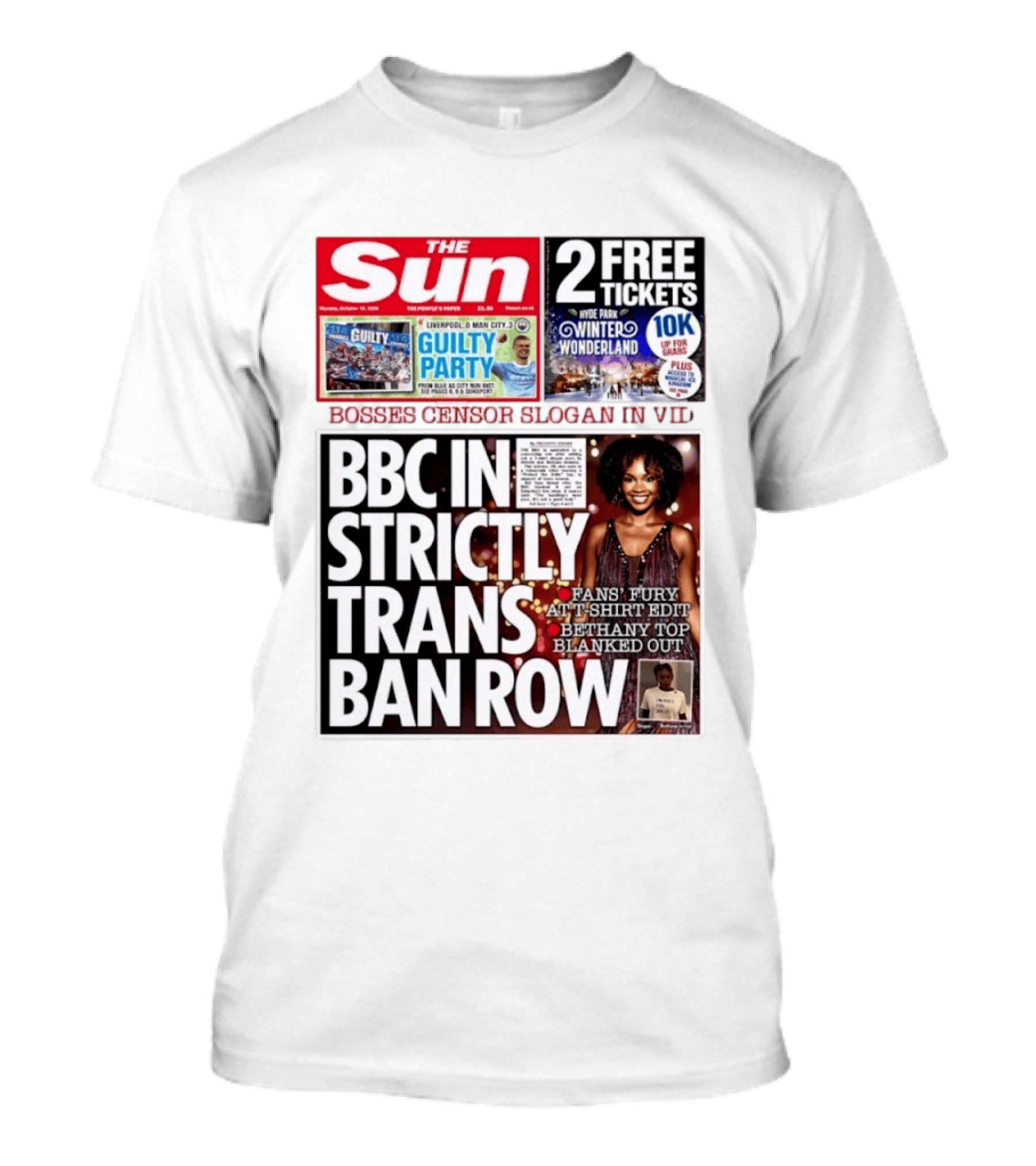 The Sun BBC In Strictly Trans Ban Row Bosses Censor Slogan Bethany Top Blanked Out T-Shirt