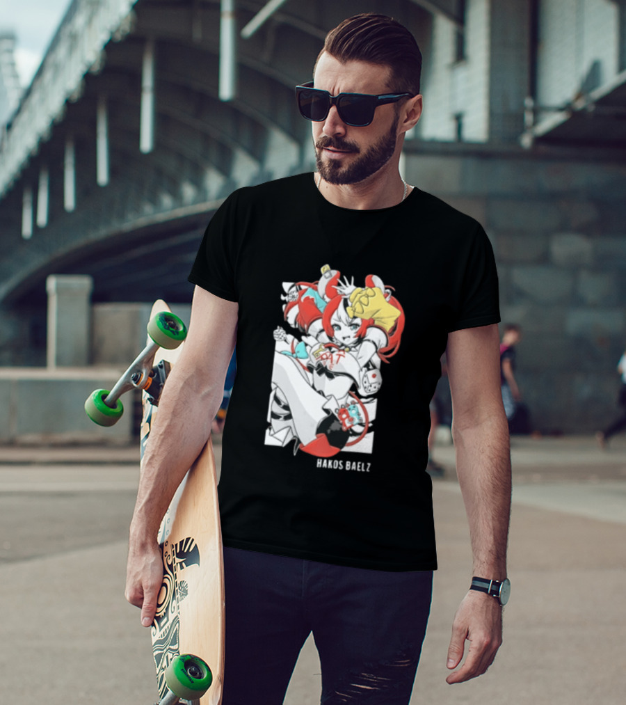 Hololive Hakos Baelz Anime Girl Red Hair Dice Playful Jumping T-Shirt
