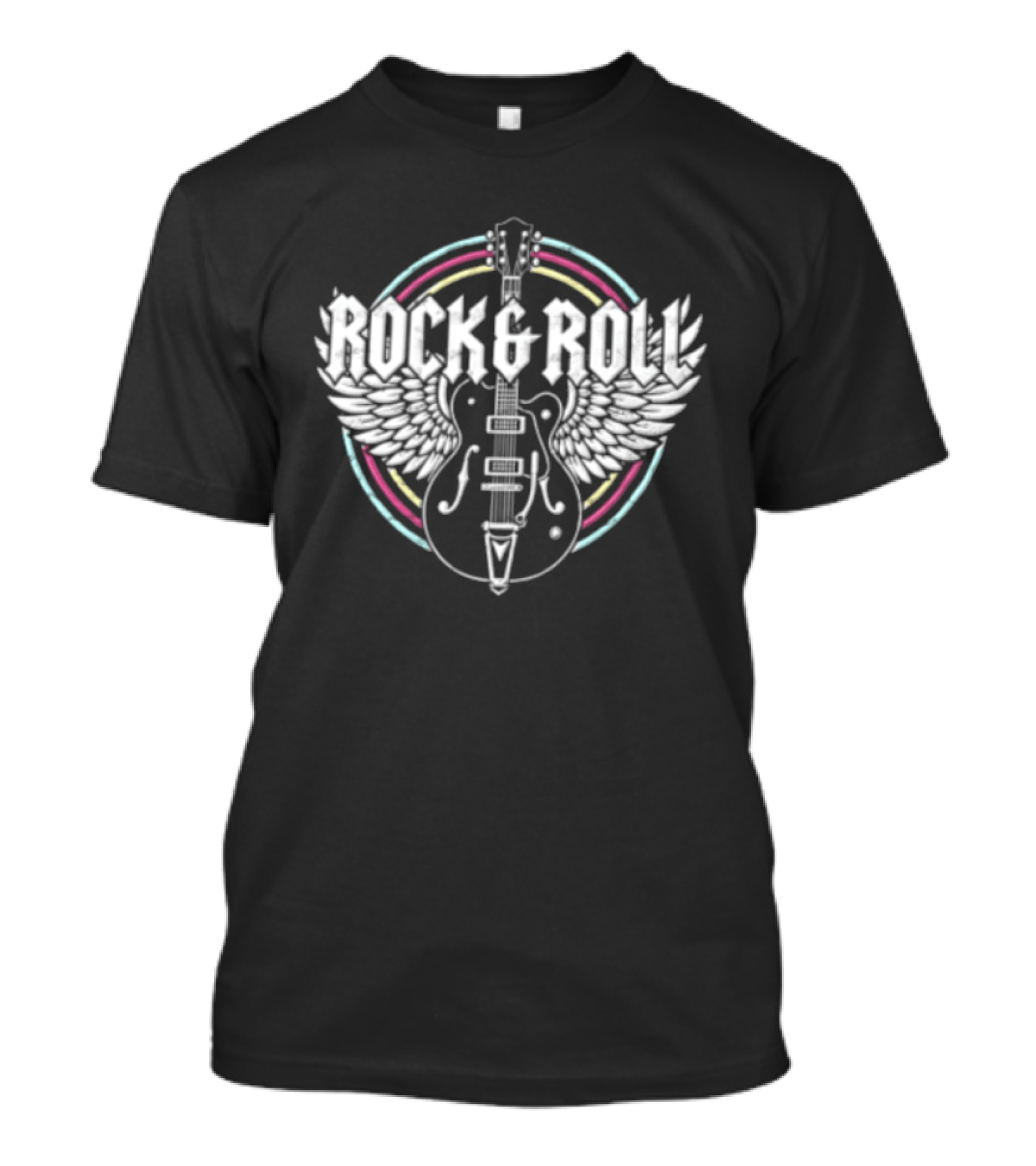 Rock And Roll Electric Guitar Wings Vibrant Circle T-Shirt