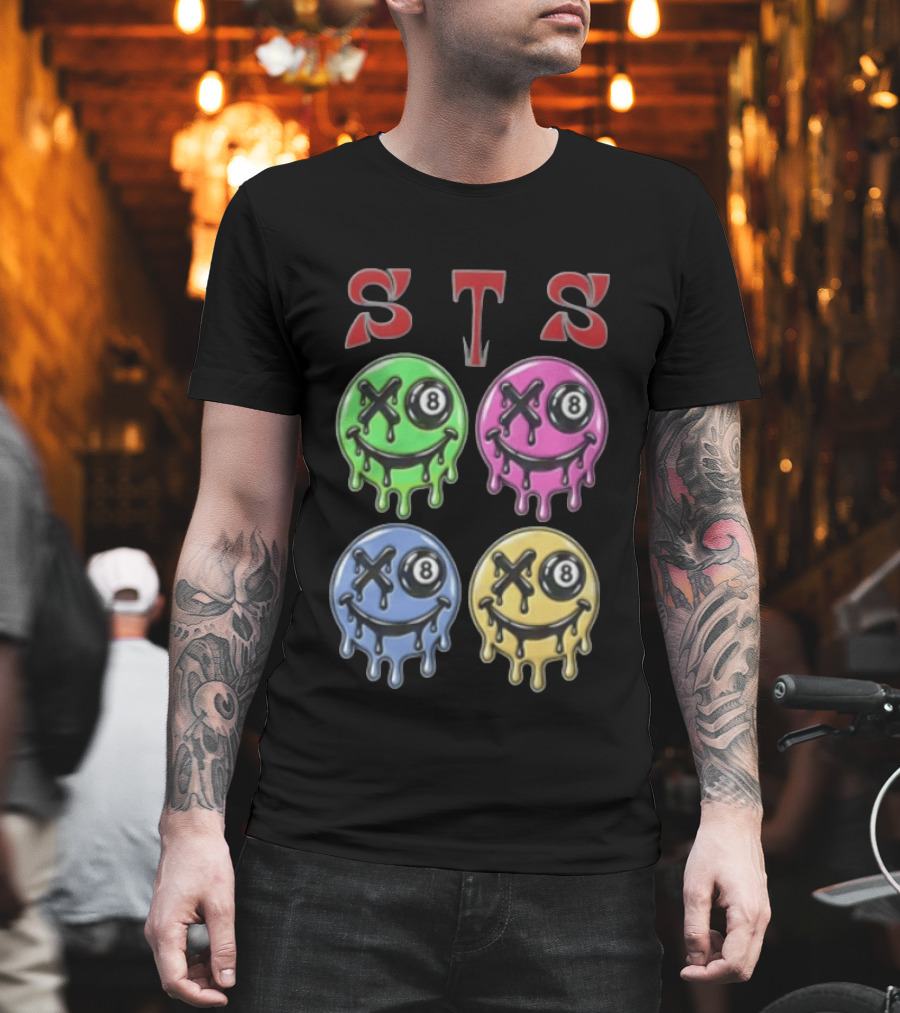 STS Four Melting Smiley Faces Eight Ball Eyes T-Shirt