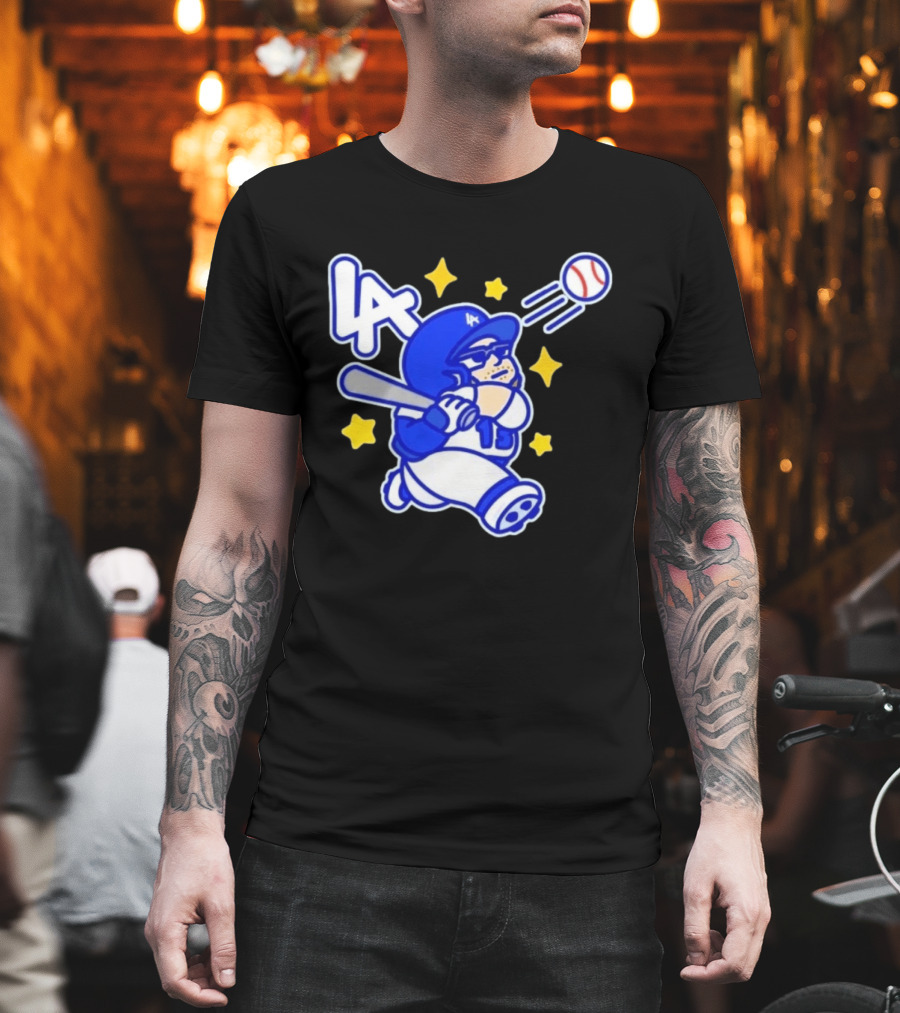 LA Dodgers No 15 Cartoon Player Baseball T-Shirt