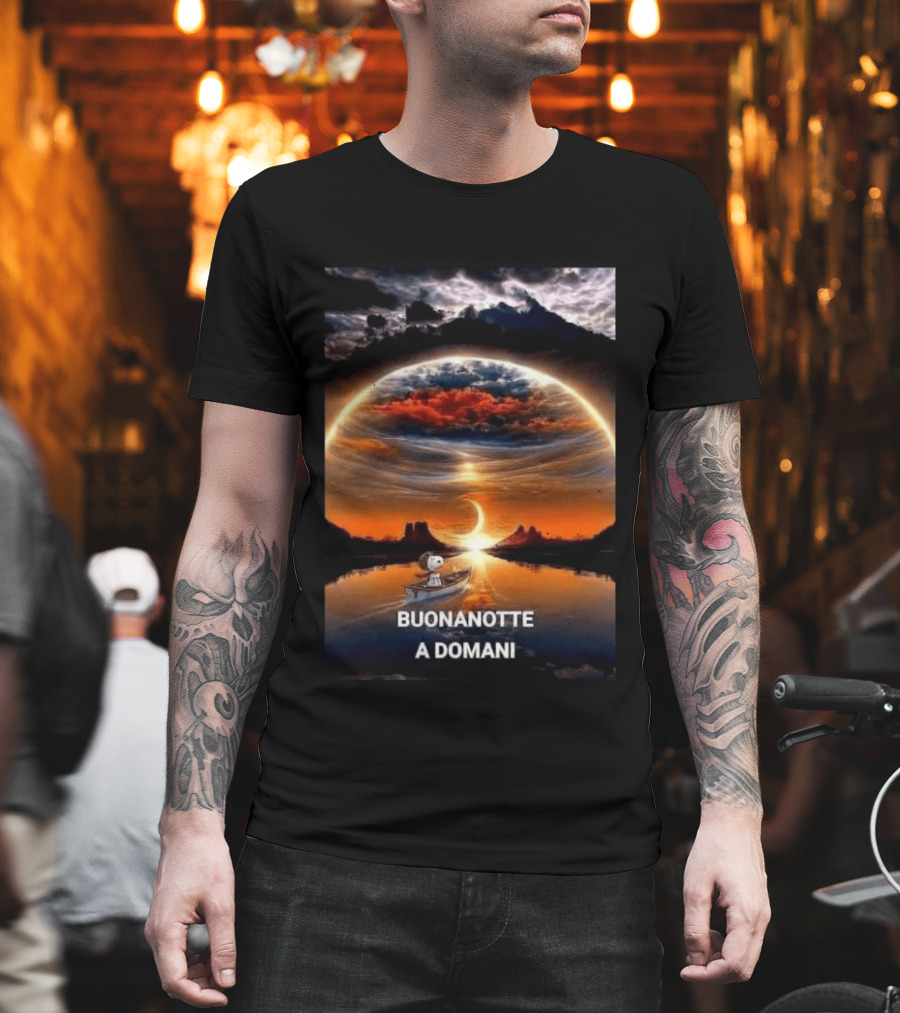 Snoopy Buonanotte A Domani Sunset Reflection T-Shirt