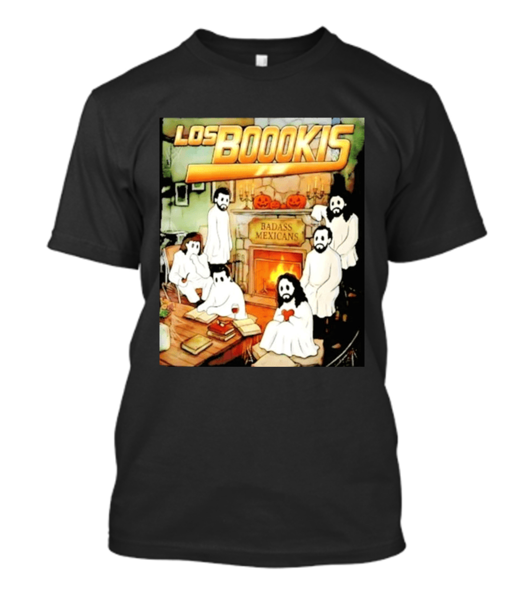 Los Boookis Badass Mexicans Marco Antonio Solis Halloween Fireplace Scene T-Shirt
