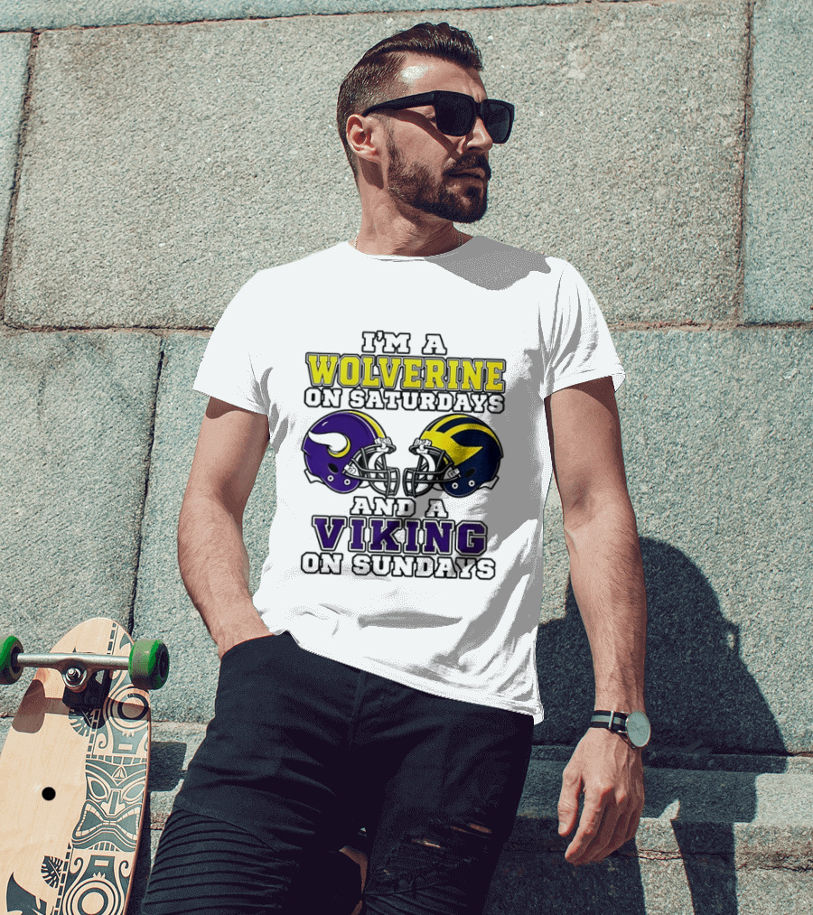 I'm A Wolverine On Saturdays And A Viking On Sundays Helmet T-Shirt