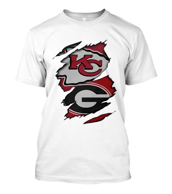 Kansas City Chiefs KC And Georgia Bulldogs G Torn Fabric T-Shirt