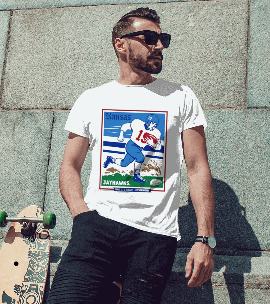 Kansas Jayhawks Rock Chalk Jayhawk Football Player 1950s T-Shirt