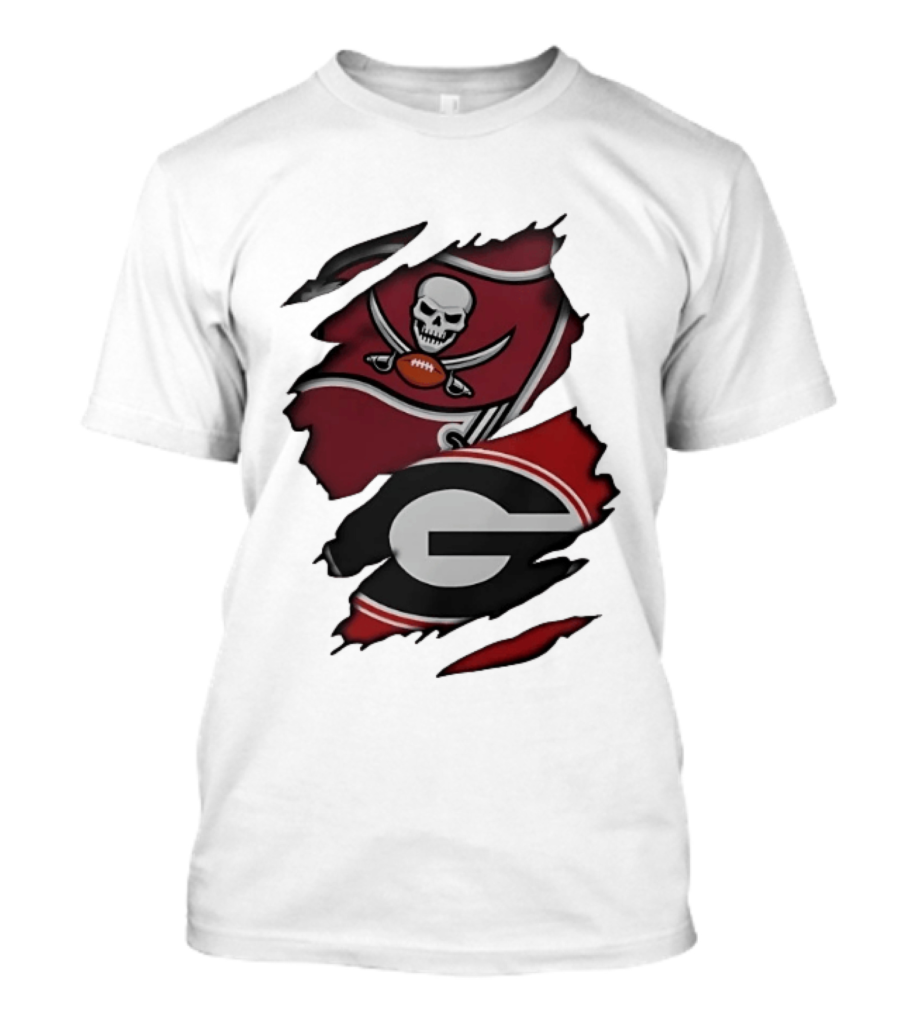 Tampa Bay Buccaneers Georgia Bulldogs Torn Fabric NCAA Collaboration T-Shirt