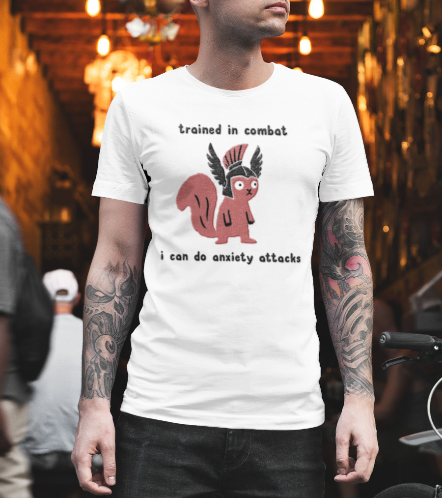 Trained In Combat Pink Squirrel Spartan Helmet Anxiety Attacks T-Shirt