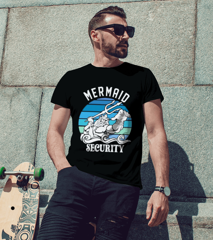 Mermaid Security Father's Day Trident Ocean Scene T-Shirt