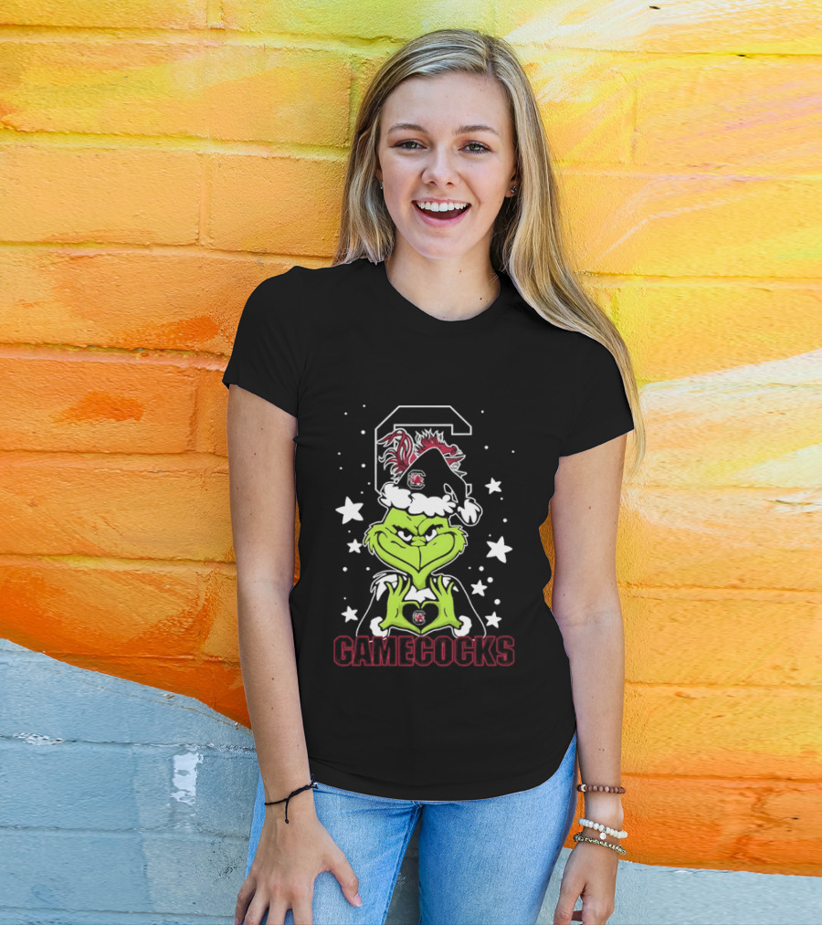 Grinch Santa Hat South Carolina Gamecocks Christmas T-Shirt