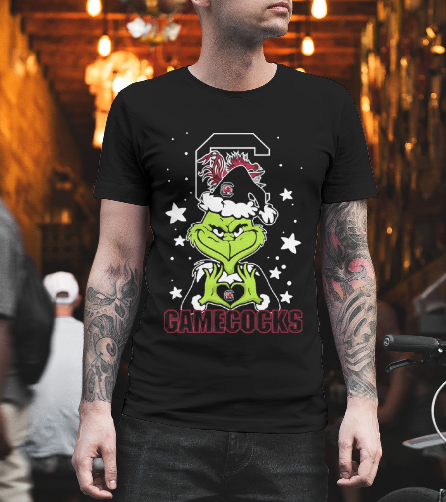 Grinch Santa Hat South Carolina Gamecocks Christmas T-Shirt