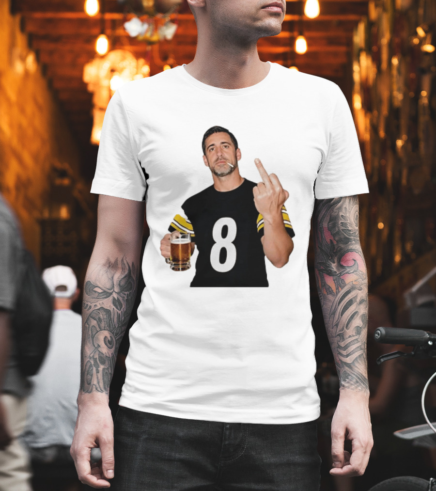 Aaron Rodgers Pittsburgh Steelers Number 8 Middle Finger And Beer Gesture T-Shirt
