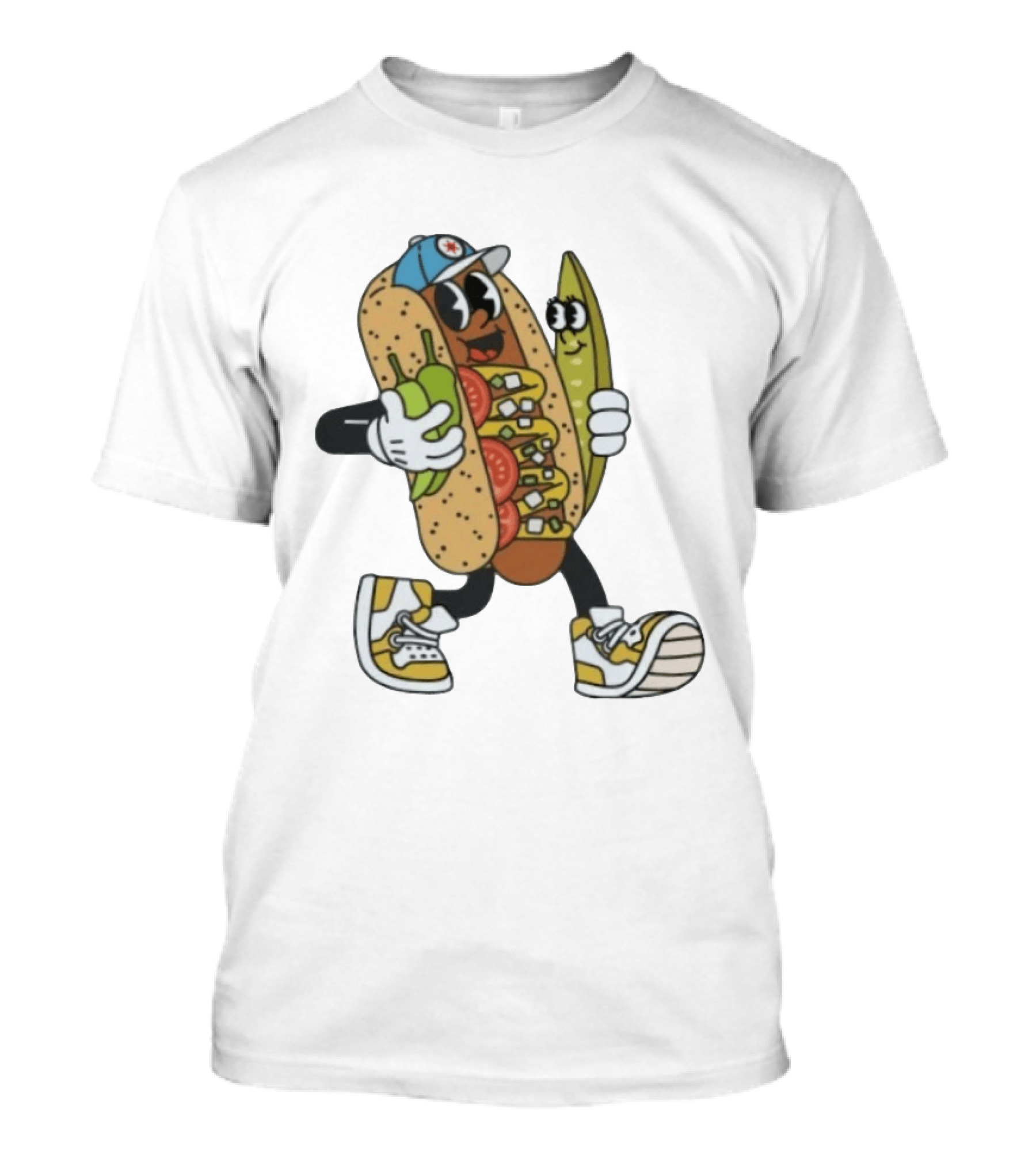 Davey Dog Hot Dog Cartoon Pickle Cap Sneaker T-Shirt