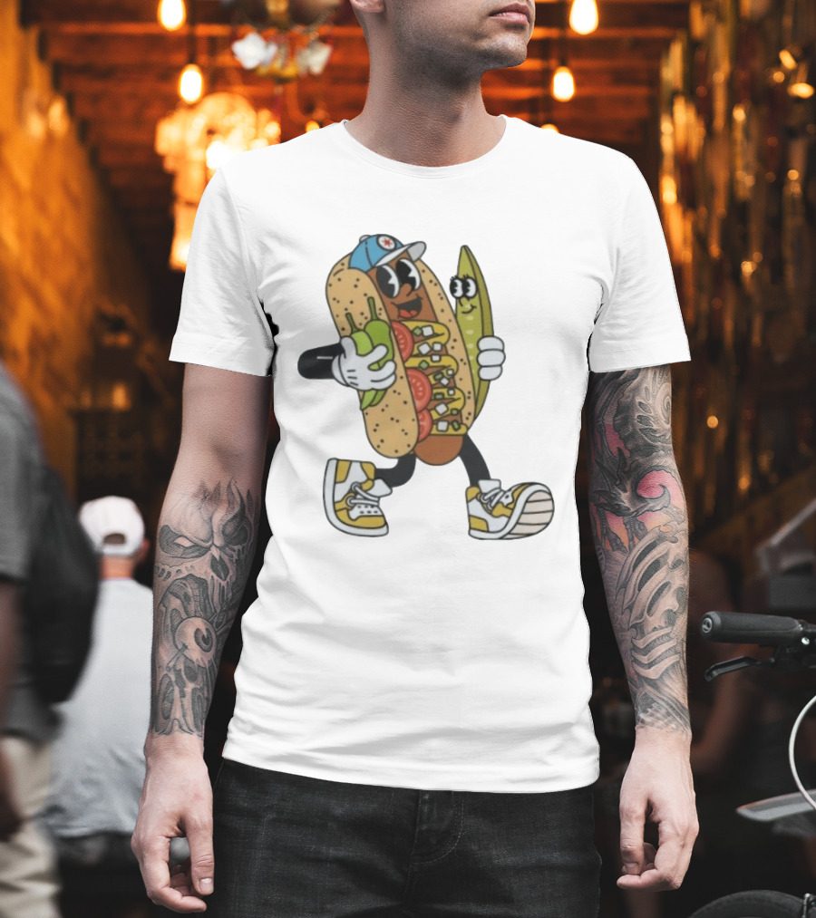 Davey Dog Hot Dog Cartoon Pickle Cap Sneaker T-Shirt