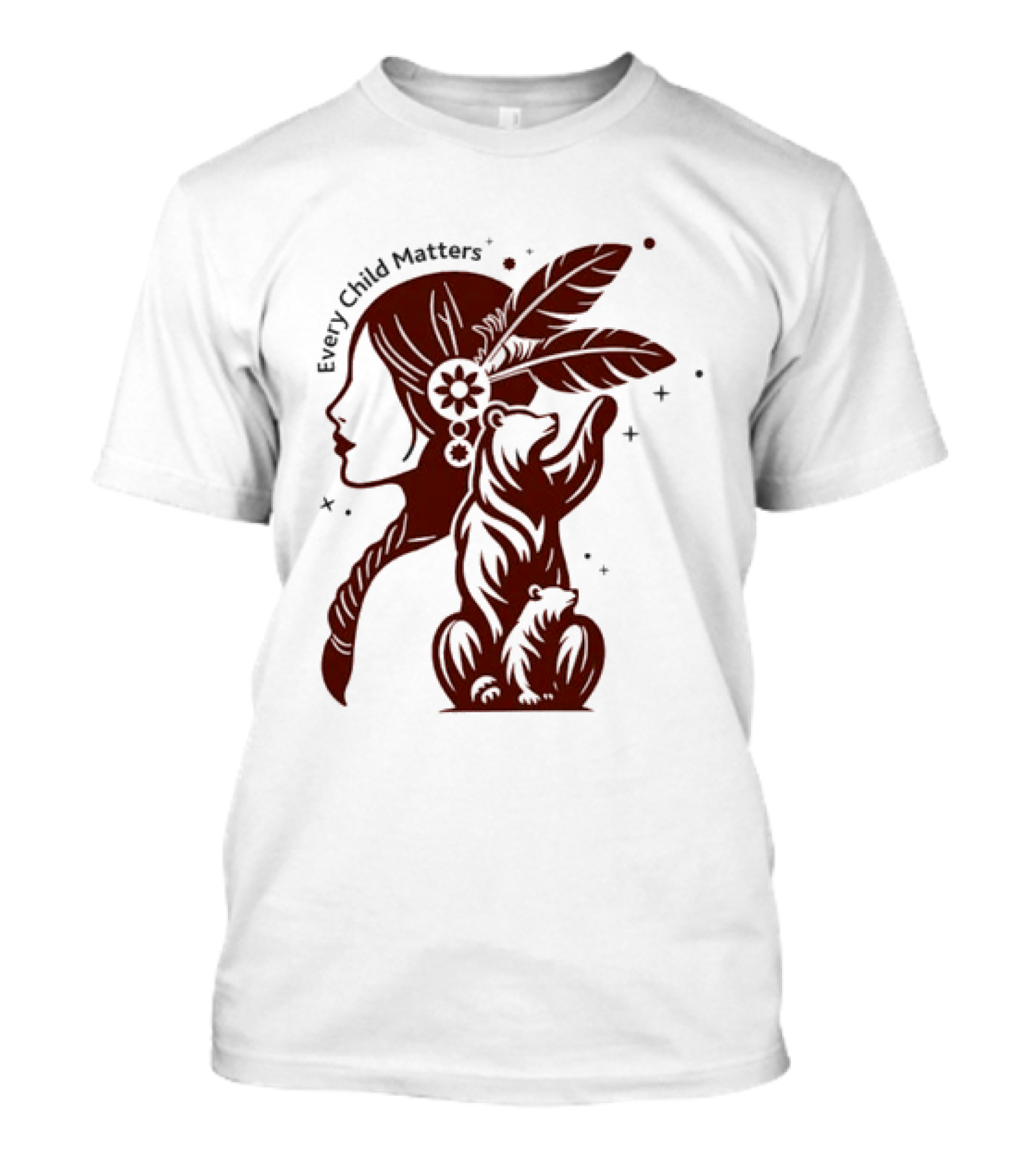 Every Child Matters Indigenous Woman Profile With Bear And Feathers T-Shirt