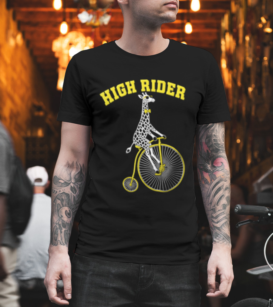 High Rider Giraffe On Bicycle Wearing Bowtie T-Shirt