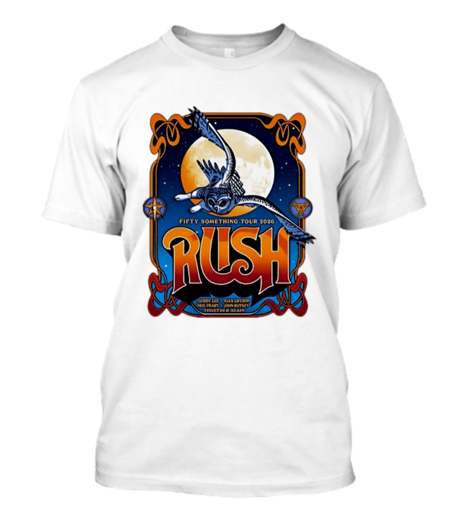 Rush Fifty Something Tour 2026 Geddy Lee Alex Lifeson Neil Peart John Rutsey Together Again Owl Moon T-Shirt
