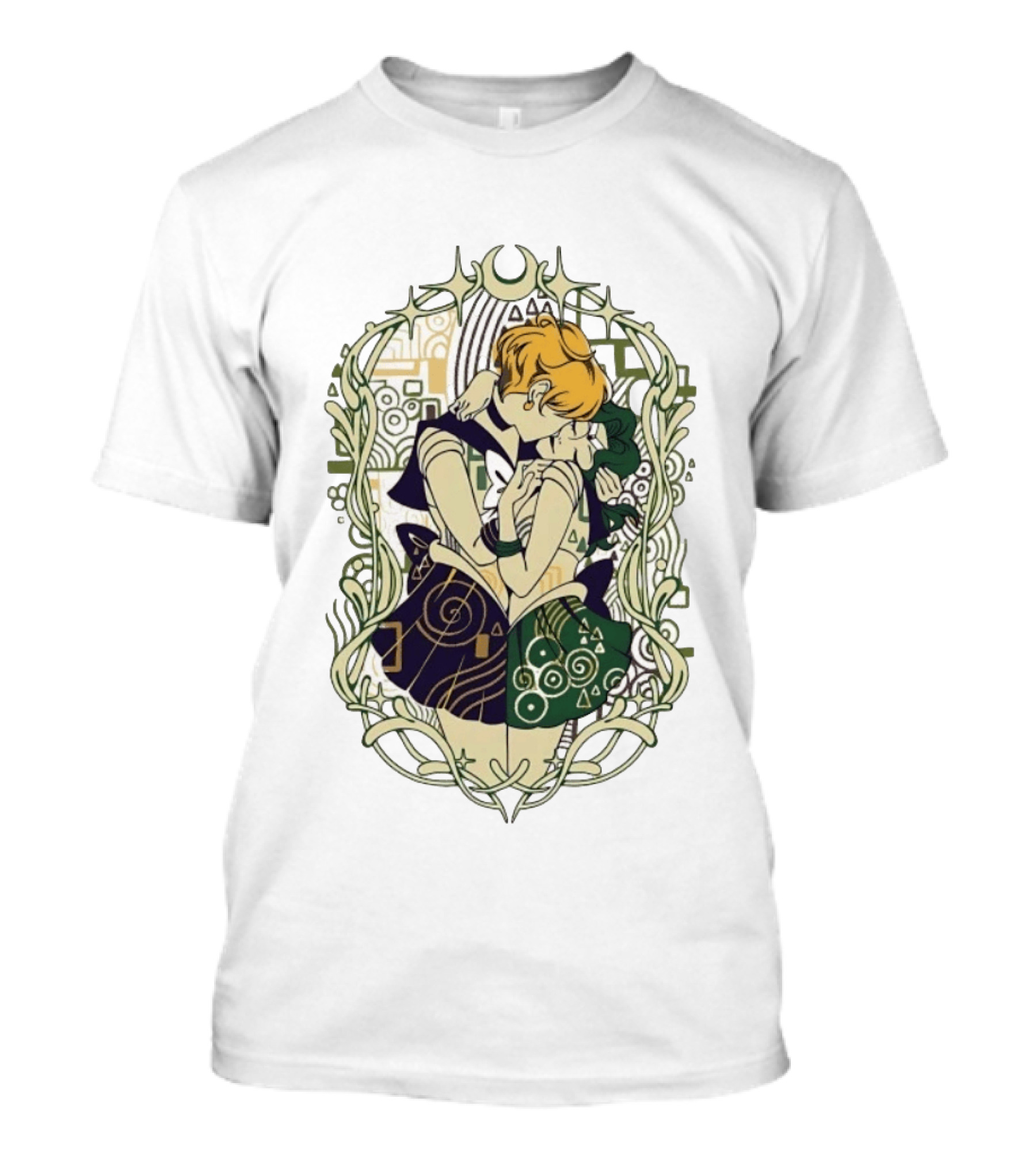 Sailor Uranus And Sailor Neptune Art Nouveau Romantic Embrace T-Shirt