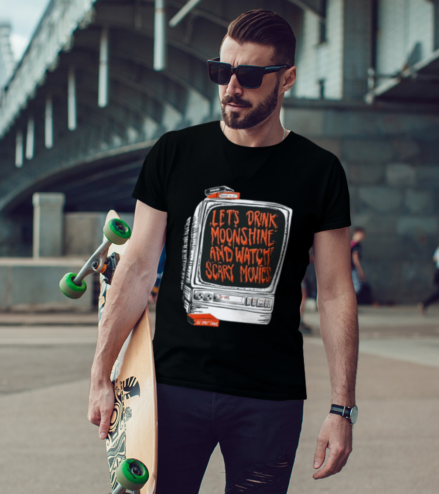 Ole Smoky Studios Vintage TV Lets Drink Moonshine And Scary Movies T-Shirt