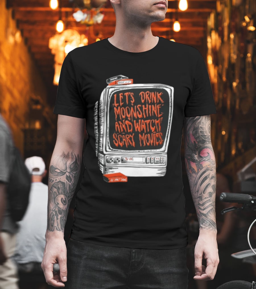 Ole Smoky Studios Vintage TV Lets Drink Moonshine And Scary Movies T-Shirt