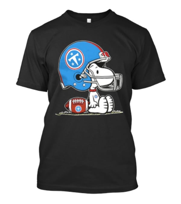 Snoopy Wearing Tennessee Titans Football Helmet Sitting With Football T-Shirt