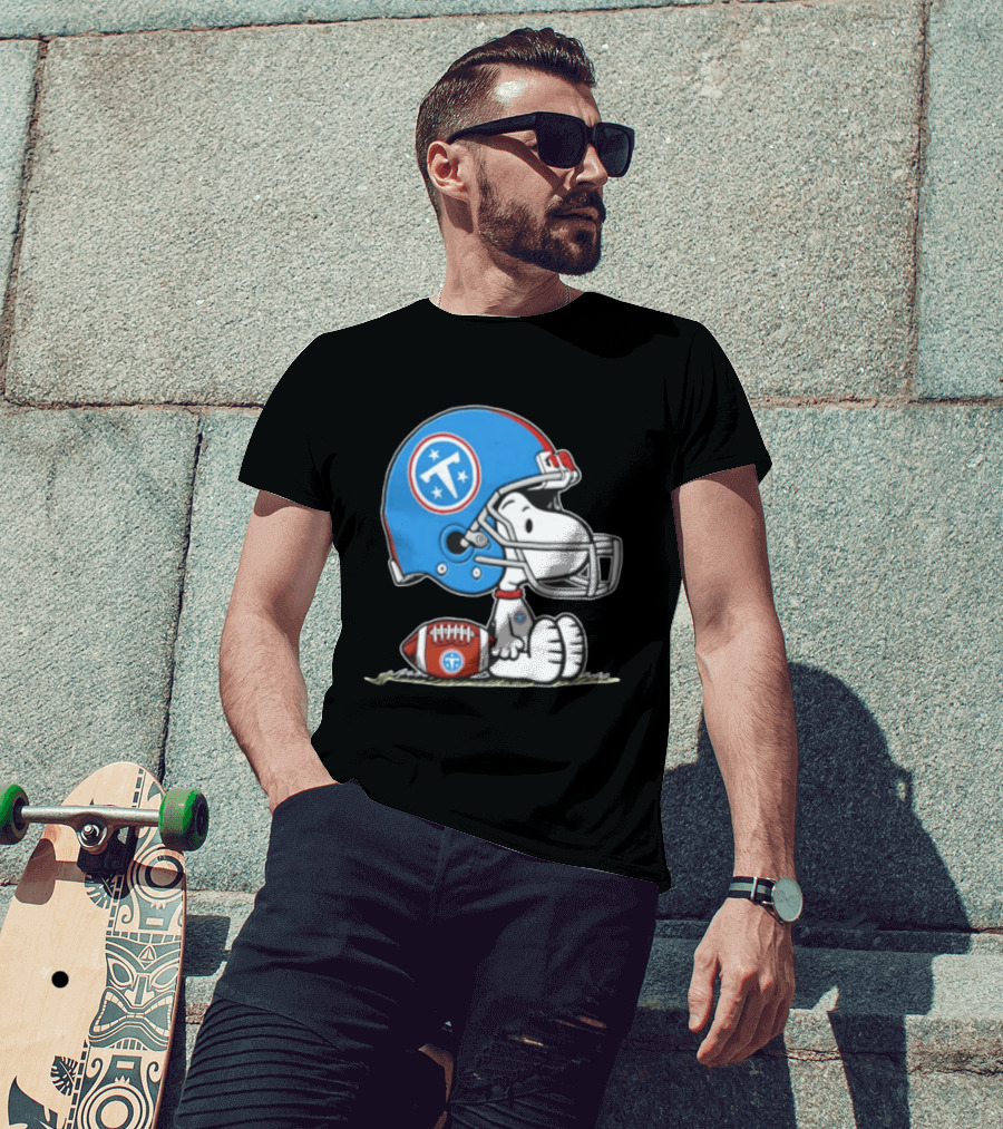Snoopy Wearing Tennessee Titans Football Helmet Sitting With Football T-Shirt