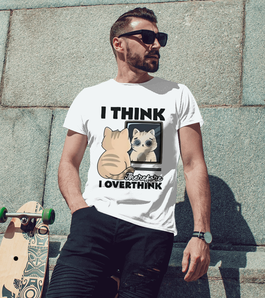 Cat I Think Therefore I Overthink Mirror Reflection T-Shirt