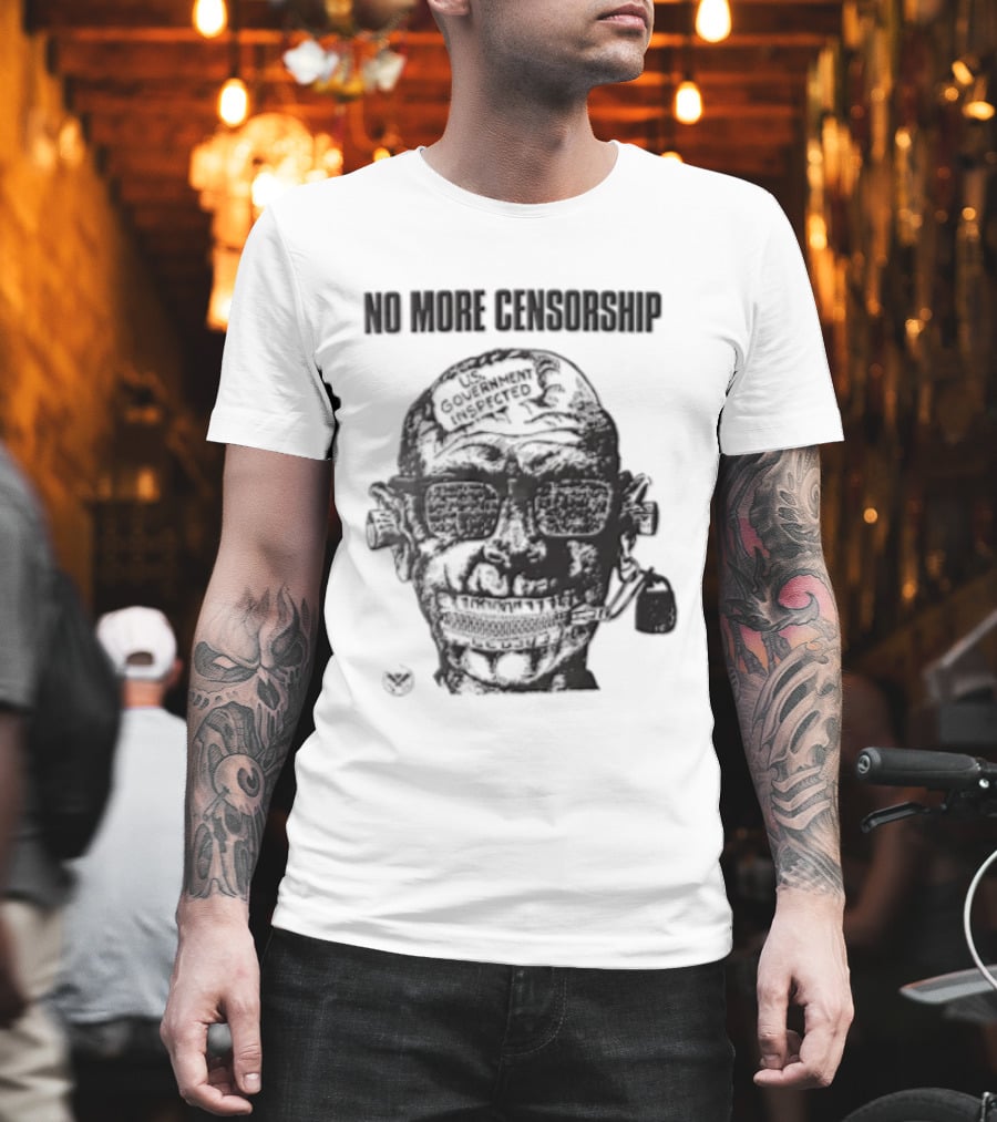 No More Censorship Man Head Zipper Mouth Padlock Glasses T-Shirt