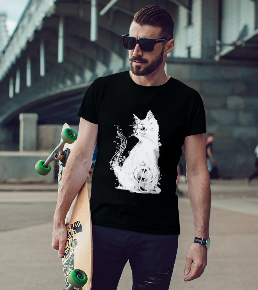 Musical Cat With Treble Clef And Notes T-Shirt