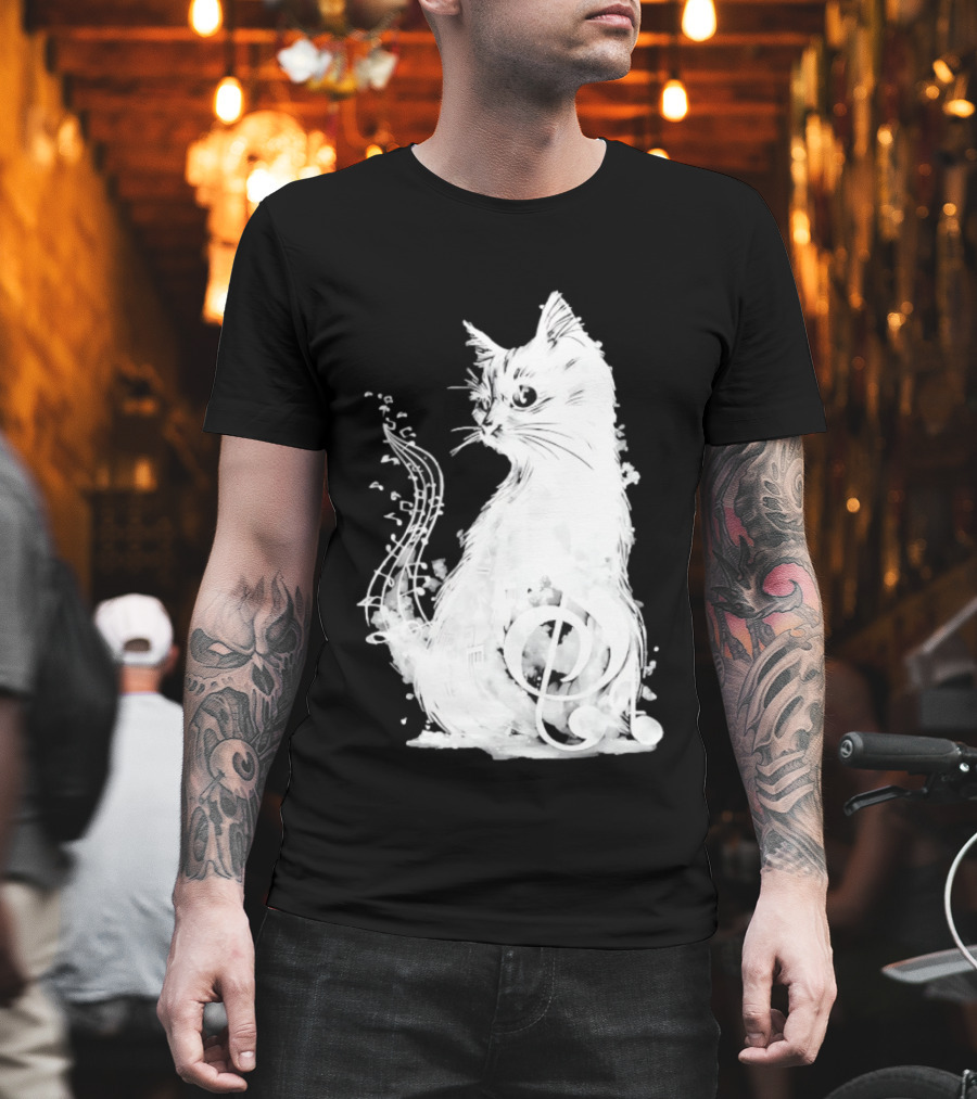Musical Cat With Treble Clef And Notes T-Shirt