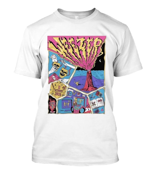 Weezer Orlando Kia Center 11 October 2026 Concert Skulls Tarot Cards Beach Scene T-Shirt
