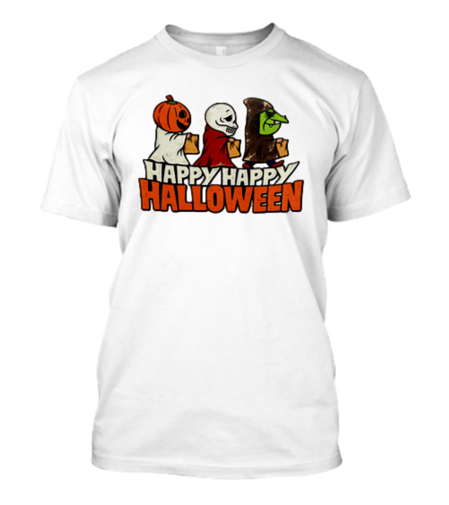 Halloween Happy Happy Halloween Pumpkin Head Skeleton Witch Trick Or Treating T-Shirt
