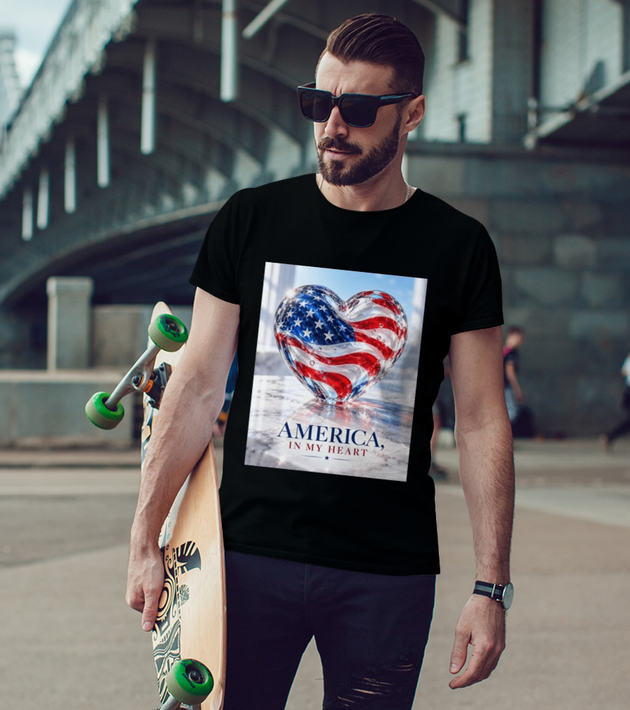 America In My Heart Flag Heart Glass T-Shirt