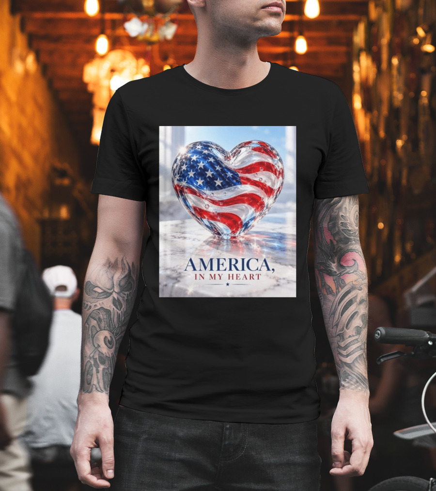 America In My Heart Flag Heart Glass T-Shirt