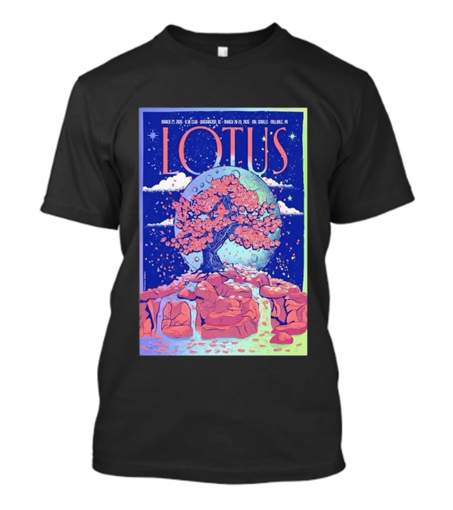 Lotus 2026 Tour By Benjamin Rumble March Tour Dates Illustration Cherry Blossom Moon T-Shirt