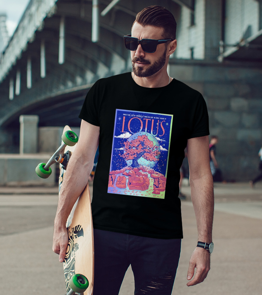 Lotus 2026 Tour By Benjamin Rumble March Tour Dates Illustration Cherry Blossom Moon T-Shirt